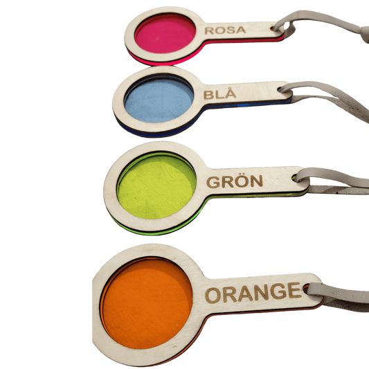 Four flourescent paddles- English, Swedish or both languages
