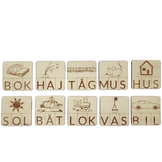 10 kort med enkla, ljudenliga treljudsord