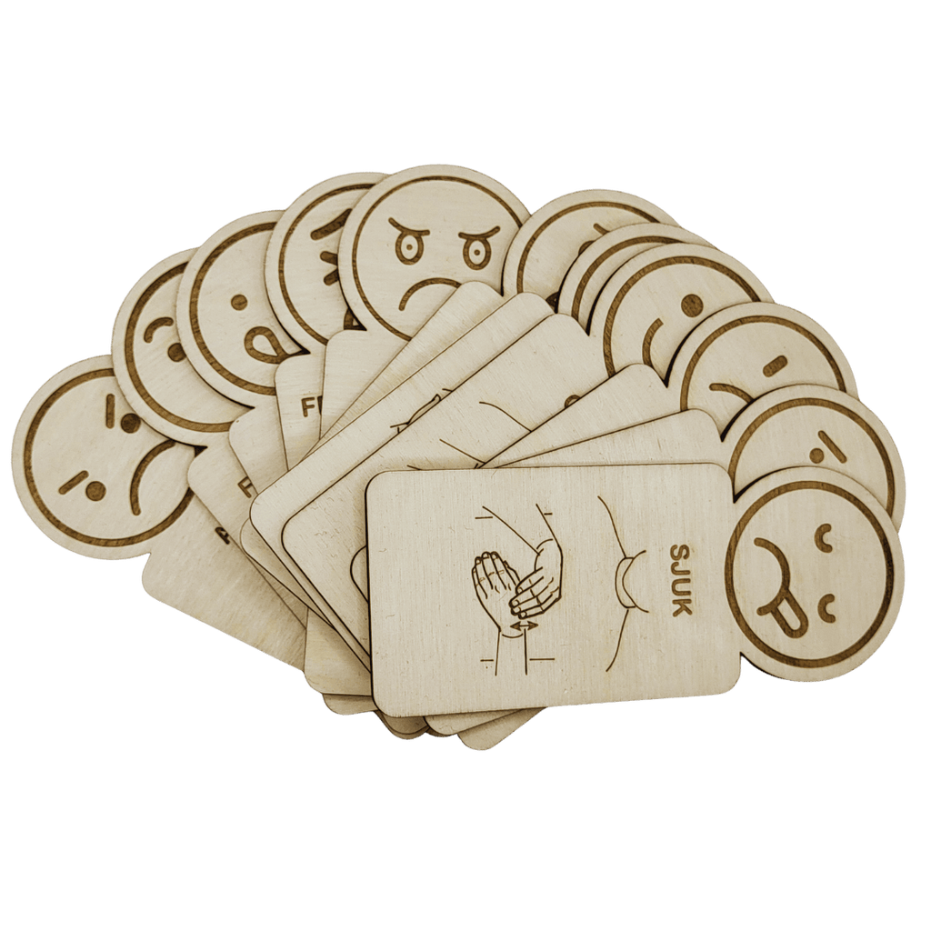 11 feeling cards with sign language in Swedish