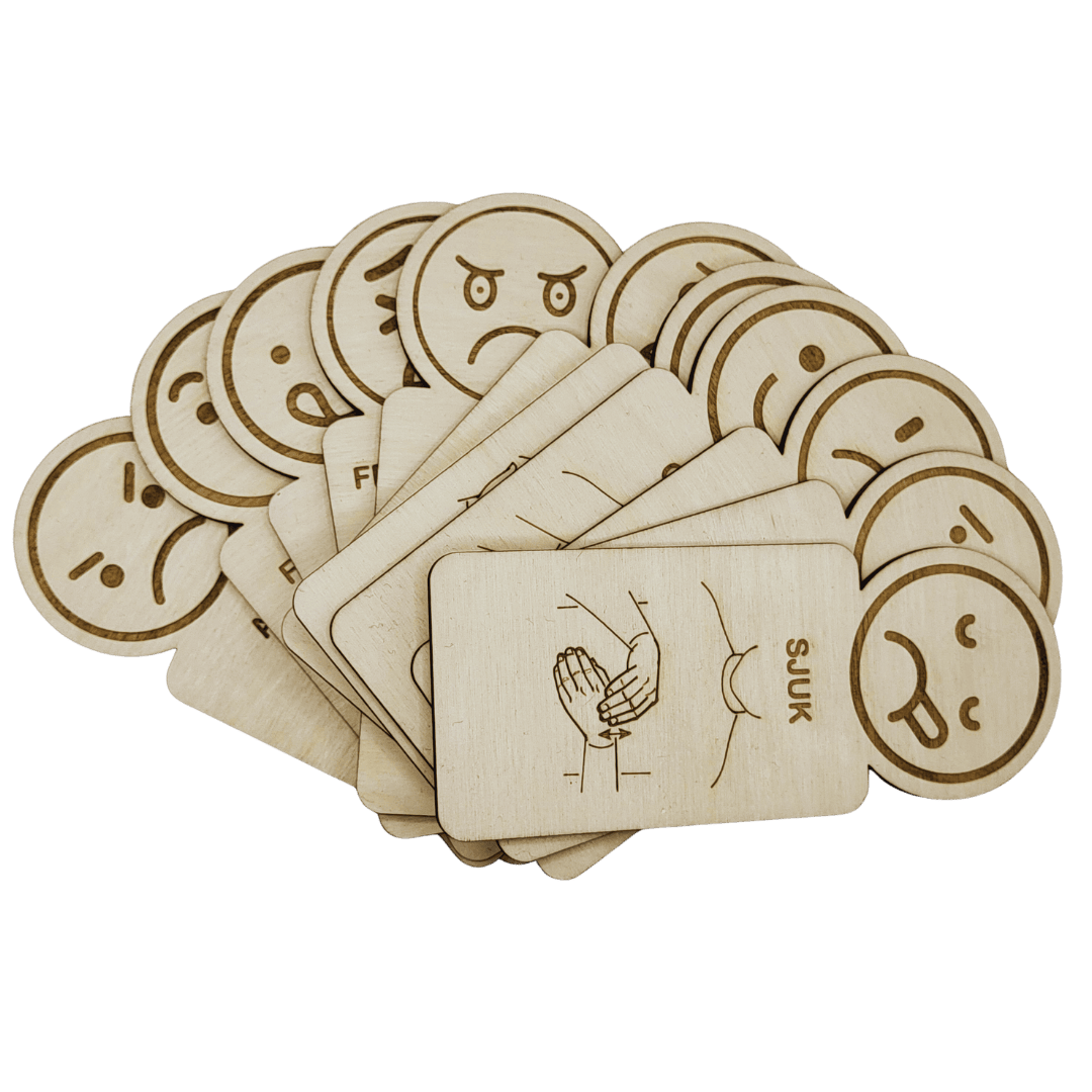 11 feeling cards with sign language in Swedish