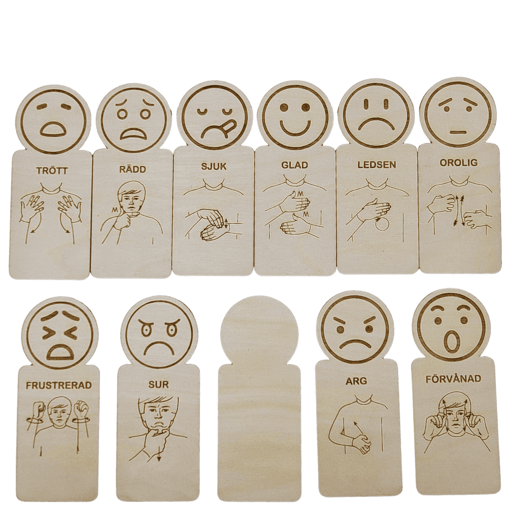 11 feeling cards with sign language in Swedish