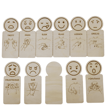 11 feeling cards with sign language in Swedish