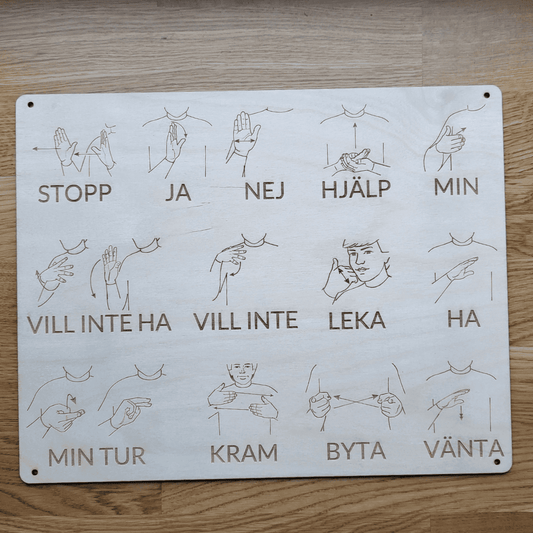 Integrity board in Swedish with TAKK sign language