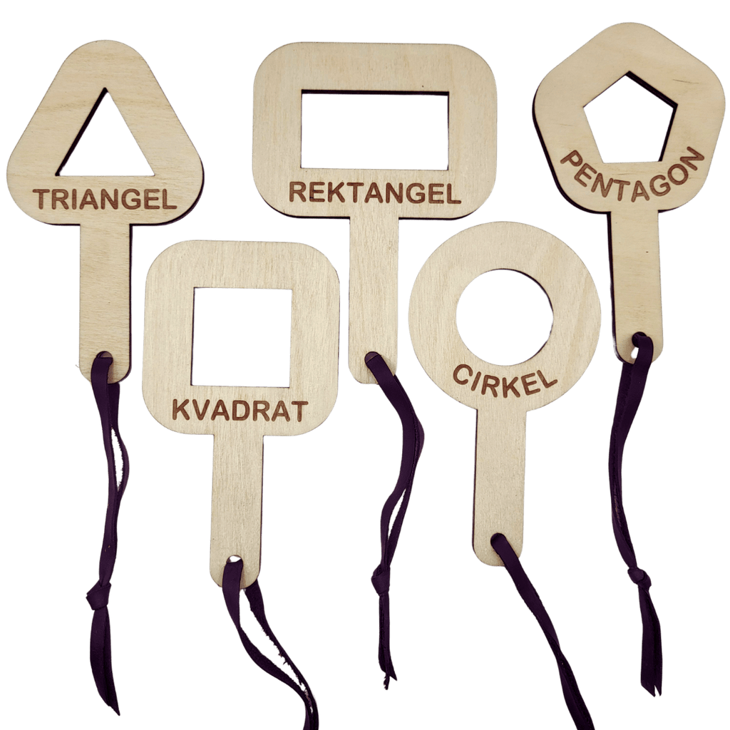 5 shape finders with name in Swedish, English or both