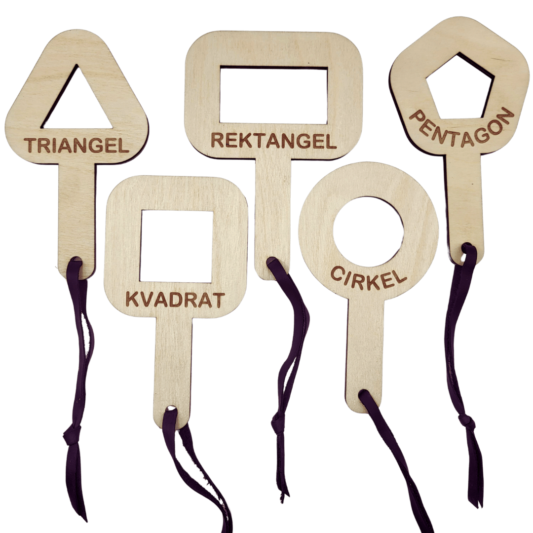 5 shape finders with name in Swedish, English or both