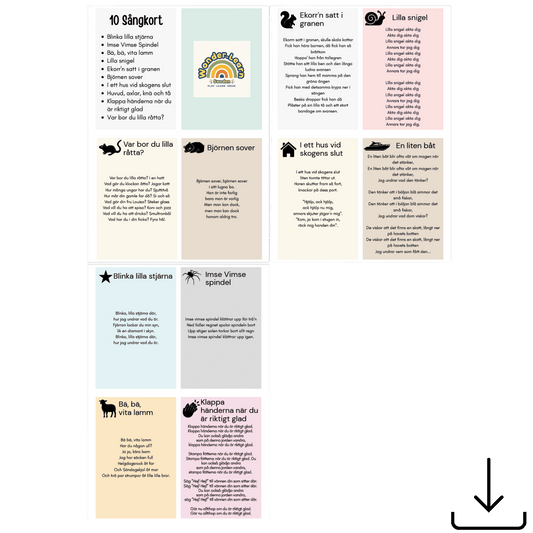 10 Sångkort – Digital nedladdning | PDF & PNG | Klassiska barnsånger med symboler och naturliga färger